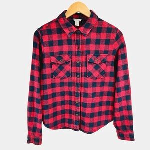 Forever 21 Womens Flannel Button Up Shirt Size Medium Plaid Red Navy Blue Grunge